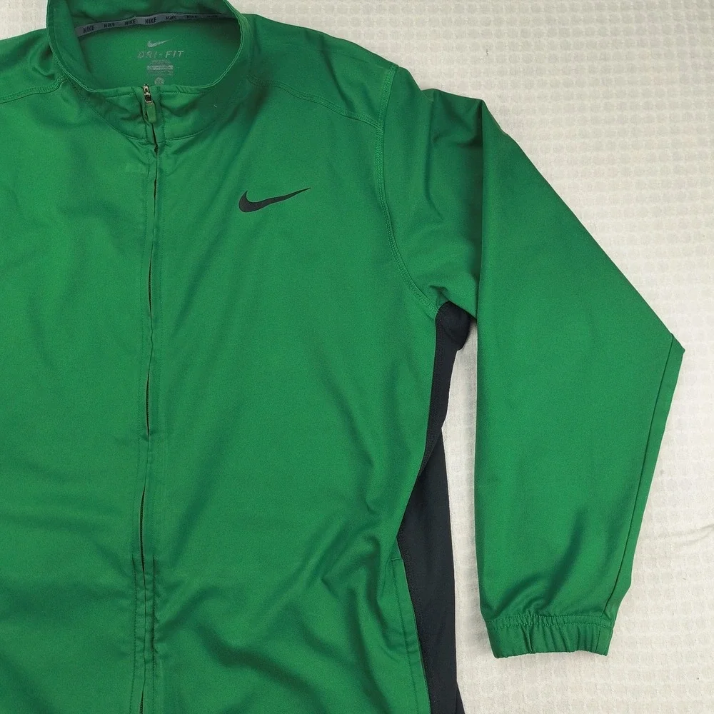 Nike‎ Mens Dri-Fit Full Zip Track Jacket XL Green Black Mock Neck Athletic Coat